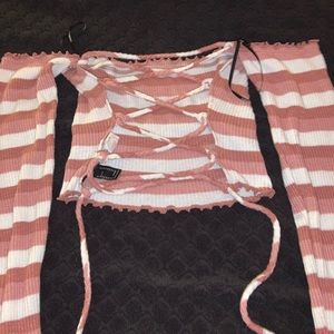 Criss Cross backless stringed crop top from forever 21 with pink stripes.